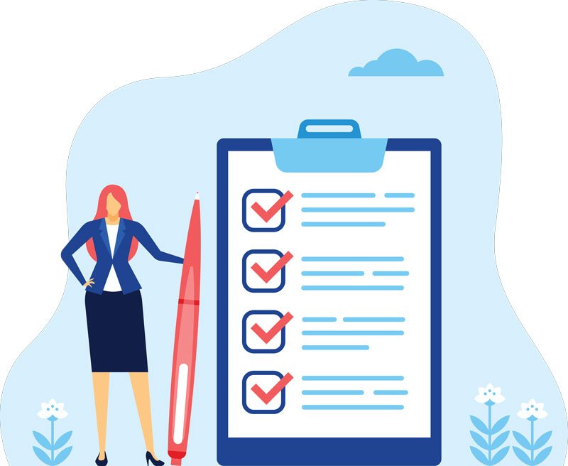Illustration of how to choose a realtor checklist with a women holding a pen