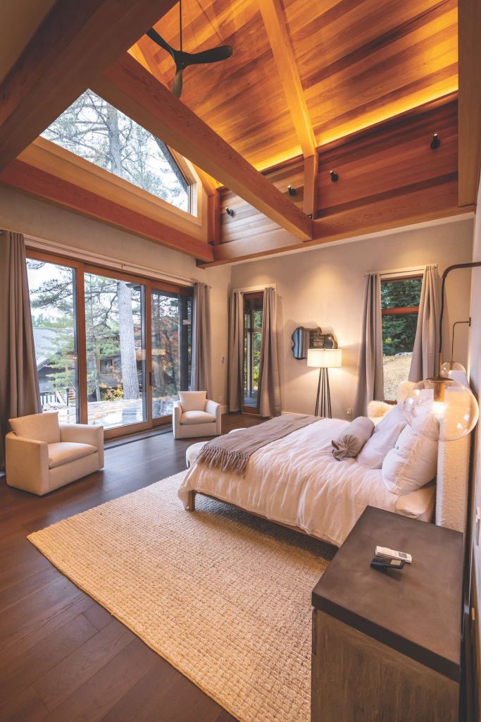 Bedroom designed by Gilbert Burke in luxury cottage in Muskoka Canada
