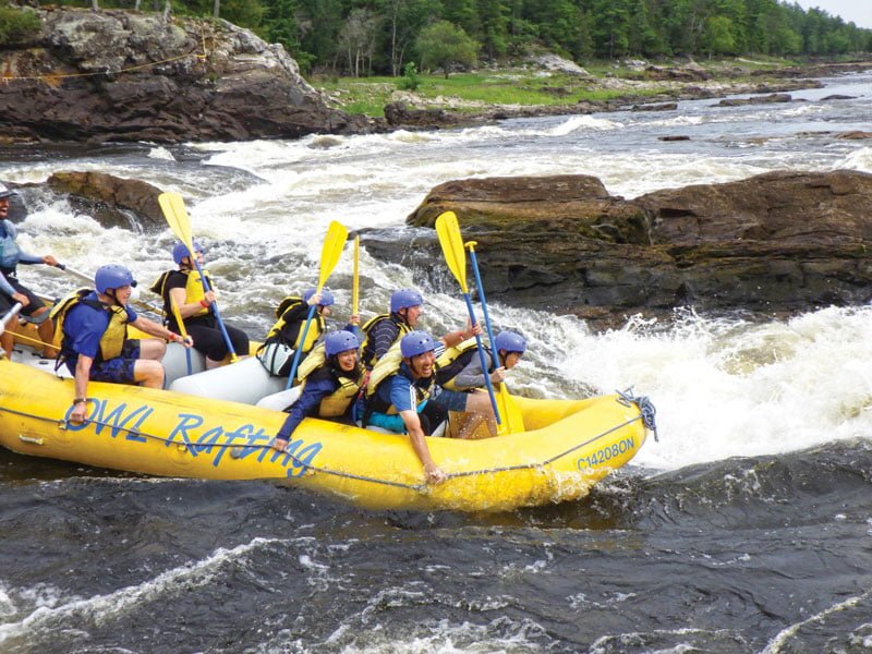Rafting at the Ottawa River on a yellow inflatable boat